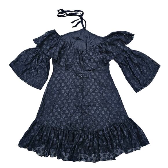 Black Shimmer Halter Dress Off Shoulder Flare Sleeve Ruffle Hayden LA Size S NWT - Picture 9 of 10